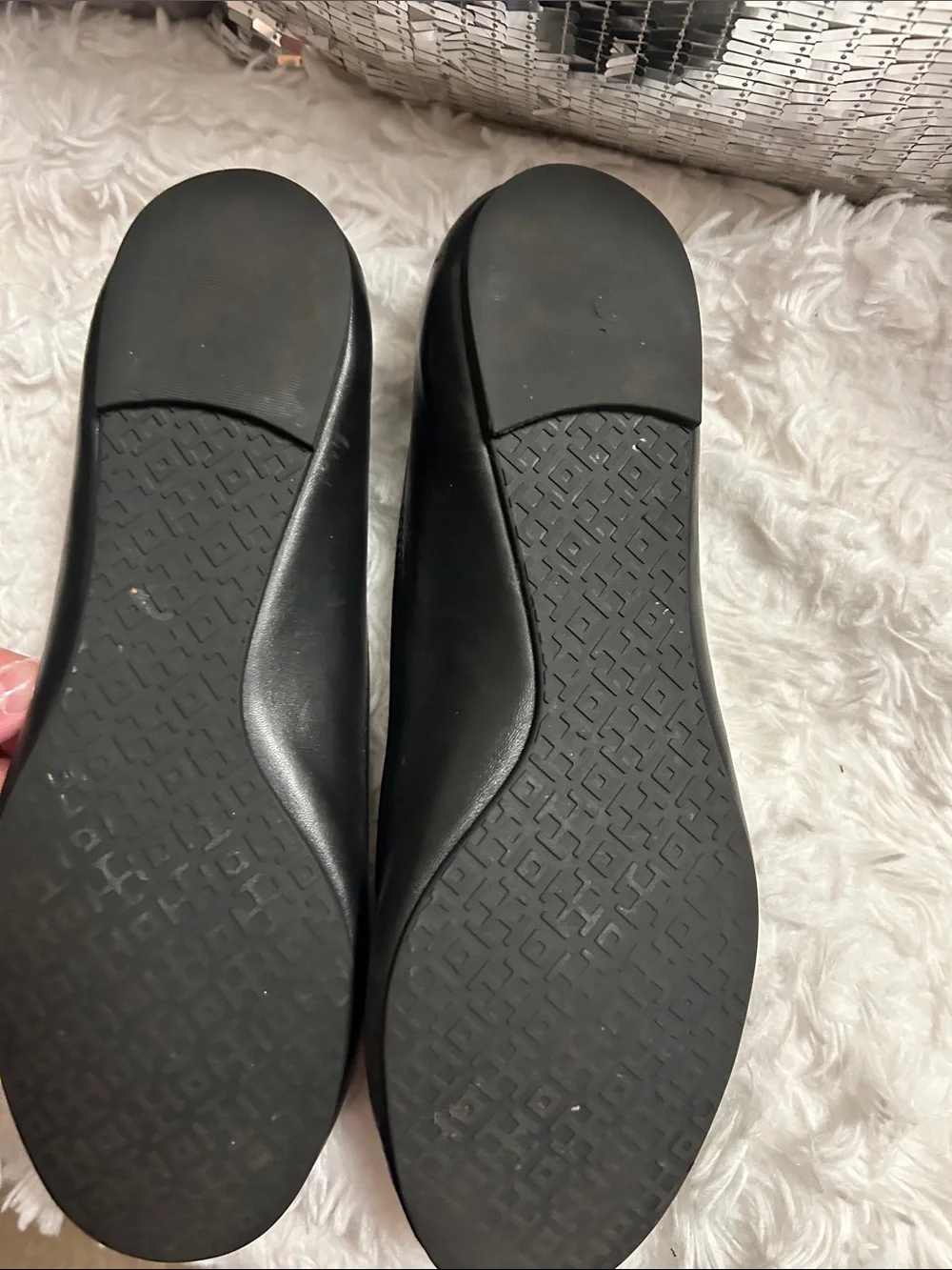 Tory Burch Black Leather Ballet Flats with Gold Logo Medallion